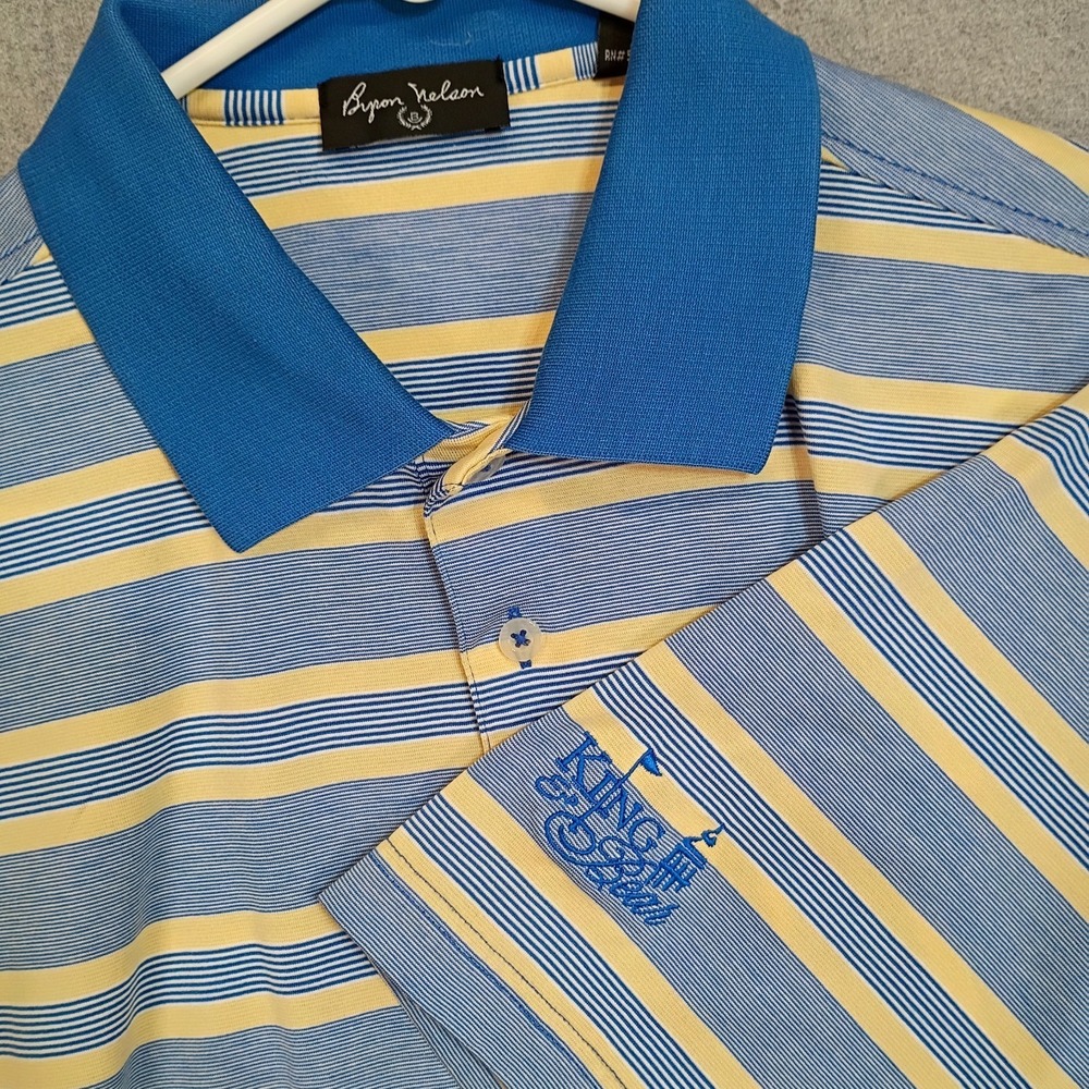 Byron Nelson Golf Polo Shirt Men L Blue Yellow Stripe King And Bear St Augustine